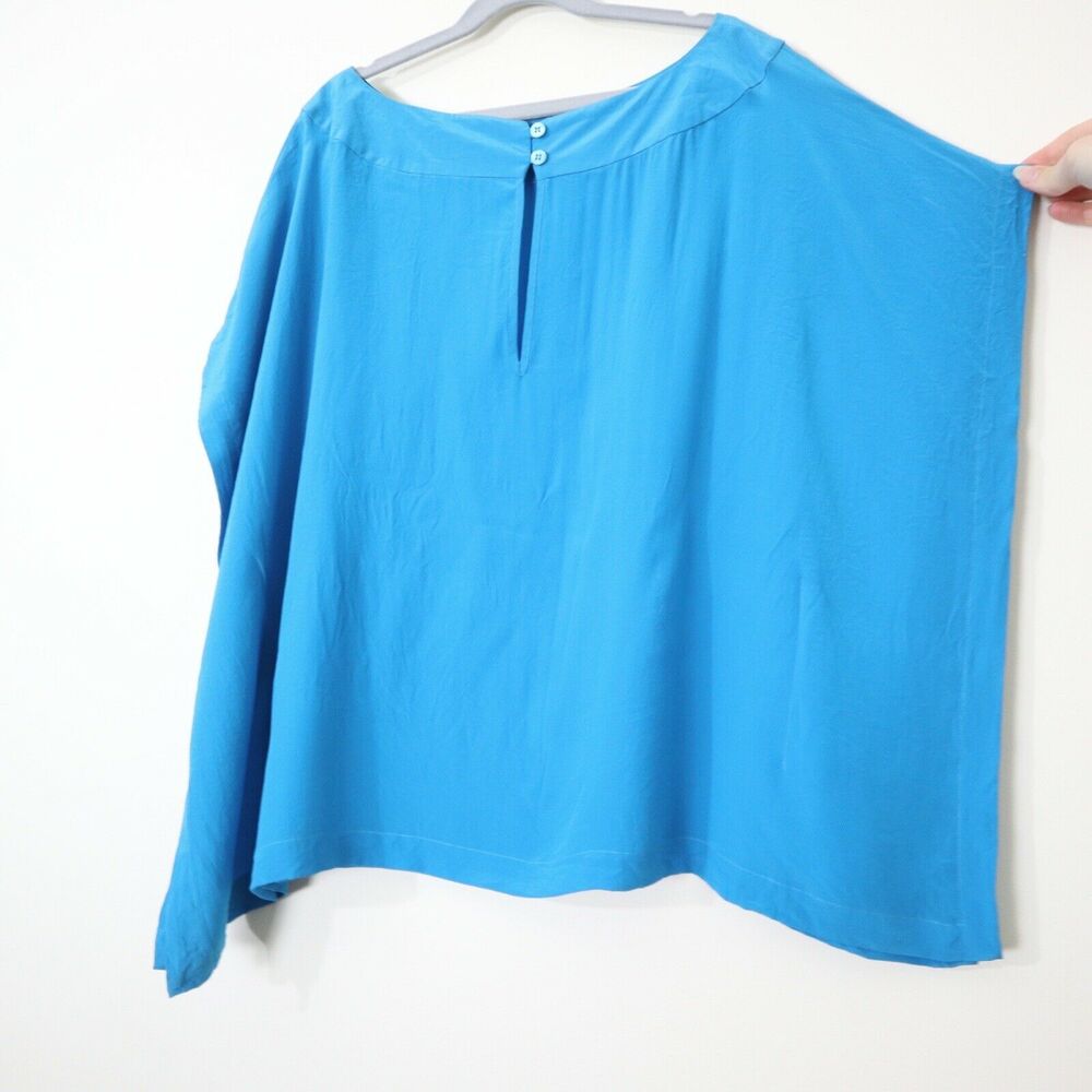 Ted Baker London 2 US 6 Silk Boxy Blouse Blue Satin Wide Sleeve Square Top - Picture 10 of 11